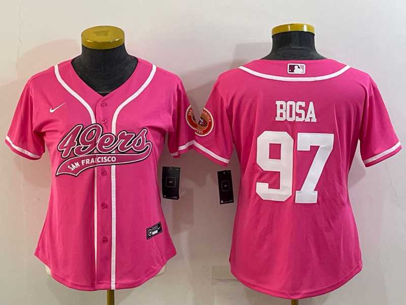 Women%27s San Francisco 49ers #97 Nick Bosa Pink With Patch Cool Base Stitched Baseball Jersey